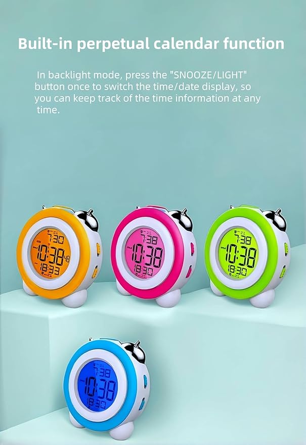 Super Loud Alarm Clock, Twin Bell Battery Operated with Snooze Function, Silent Mode, Backlight Display, Date and Week Calendar, Retro Ringing Design, Suitable for Home Office (Orange)