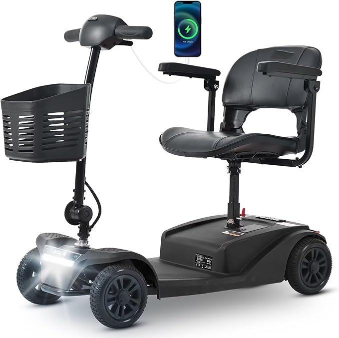 Mobility Scooter for Adults&Seniors - Electric Powered Wheelchair Device - 400 lb Capacity Compact Heavy Duty Mobile for Travel, Adults, Elderly - Long Range Power Extended Battery -Black