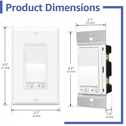 10 Pack Dimmer Switch for LED/CFL Lights up to 300W, Incandescent/Halogen to 600W, No Neutral Wire Required, Single Pole/3-Way, 7-Level & Smooth Dimming, ETL/FCC Certified, White