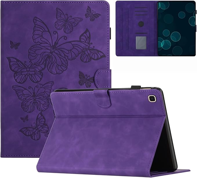 Dteck for Galaxy Tab S6 Lite (10.4") Tablet Case 2024/2022/2020 (SM-P620/P610), PU Leather Slim Folio Case with Auto Sleep Wake/Adjustable Stand, Lightweight Cute Butterfly Cover with Stylus (Purple)