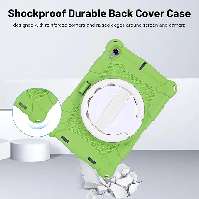 Dteck for iPad mini A17 Pro/iPad mini 6th Generation Back Cover 8.3" 2024/2021 Release, Durable Lightweight Silicone Case with Rotate Kickstand/Handle, Shoulder Strap/Screen Protector Included, Green