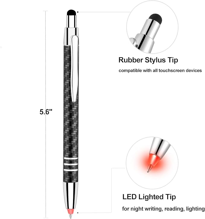 Glovion Lighted Tip Pen with Stylus 3-in-1 - LED Penlight Light Up Pen Light Ballpoint Pen with Light for Writing in The Dark - Pack of 3 - Red/Blue/White Light - GL006