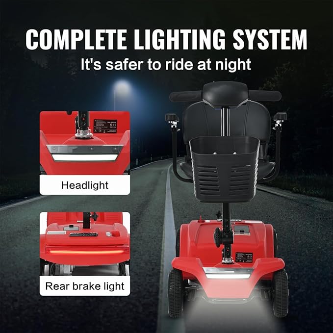 Mobility Scooter for Adults&Seniors - Electric Powered Wheelchair Device - 400 lb Capacity Compact Heavy Duty Mobile for Travel, Adults, Elderly - Long Range Power Extended Battery -Red
