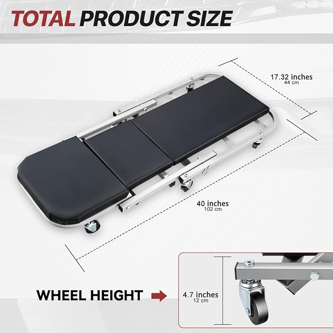 Foldable Creeper, 2-in-1 Rolling Garage Z Creeper Car & Seat, 40" Roller Mechanics Under Car Chair, 330 LBS Weight Capacity Heavy Duty, Silver/Black