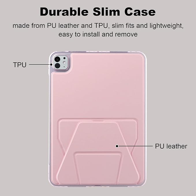 Dteck for Apple iPad Pro 13-inch (M4/M5) 2024/2025 Release Slim PU Leather Case with Stand Function, Easy to Charge Pencil, Lightweight Protective Stylish Cute Thin Tablet Back Cover Shell, Pink