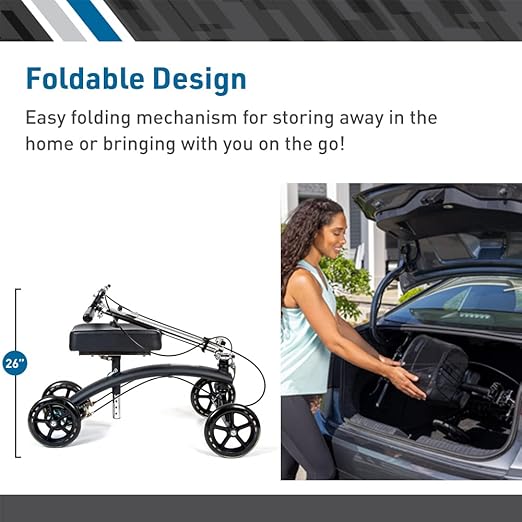 BodyMed Premium Knee Walker, Steerable for Foot Injuries - Adjustable Scooter with Dual Brakes & Metal Basket - Better Alternative to Crutches for Leg Recovery
