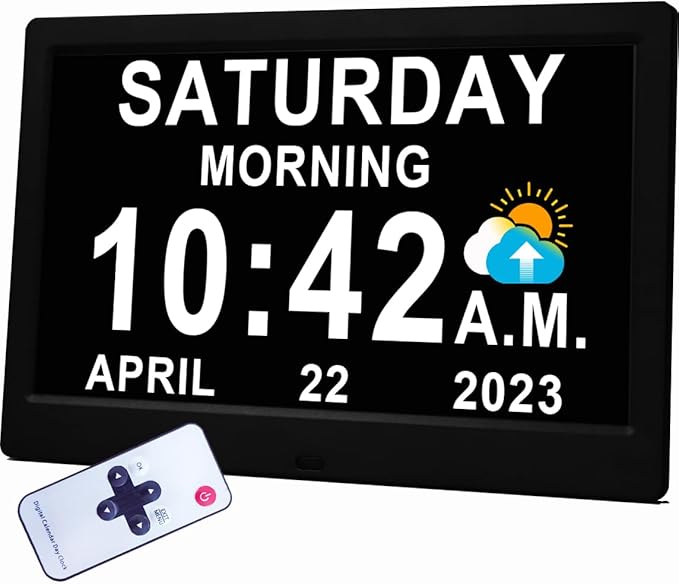 【Upgraded】11.5" Large Digtal Clock with Voice-Talking Day and Date for Seniors, 27 Alarms & Custom Reminders, 10-Level Auto Dimmer, Auto DST, 8 Colors Display Clock for Elderly Dementia Alzheimers