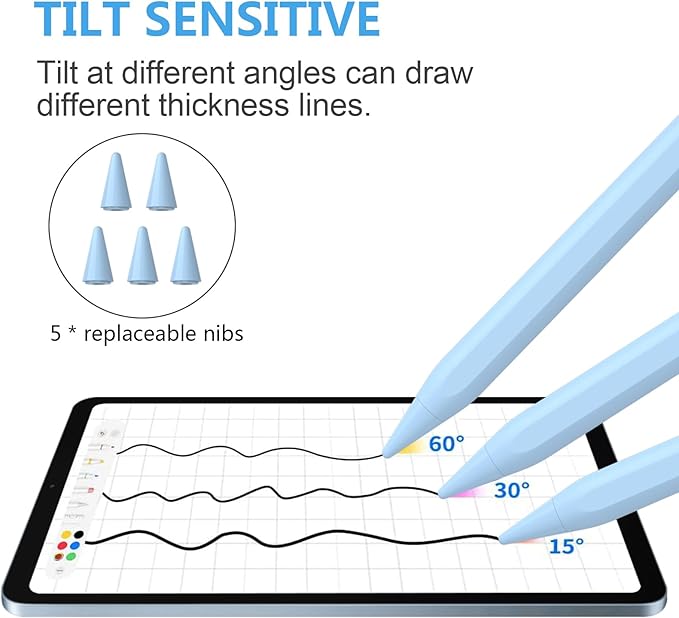 Stylus Pen for iPad 2018-2023 with Palm Rejection, Active Pencil for iPad 10th/9th/8th/7th/6th Generation, for iPad Pro 11/12.9 inch, for iPad Air 5th/4th/3th, for iPad mini 6th/5th Gen(Sky Blue)