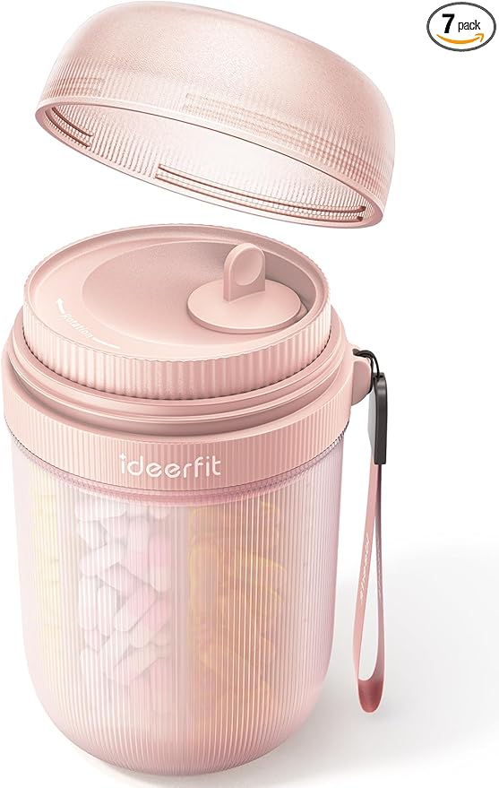 Large Sealed Pill Organizer with Desiccant, Light-Proof Moisture-Proof Pill Bottle with 7 Large Compartments, Anti-Mixing Touch-Free Pill Dispenser, BPA-Free Vitamin Organizer with Handle, Rose Gold
