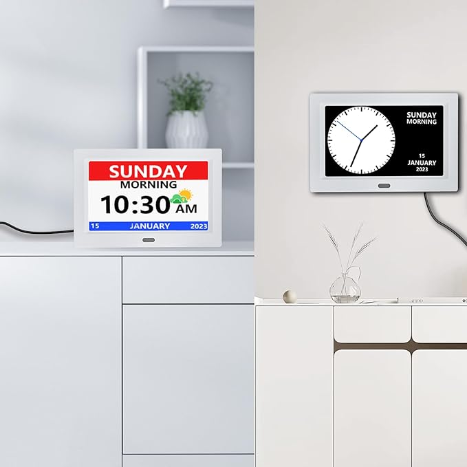 MRCHYDZ 10 Inch Clock with Day and Date for Elderly Large Display Digital Clocks 12 Alarm 3 Display Modes Large Font Alzheimer's Clock Alarm Clocks for Seniors Auto DST 10in White