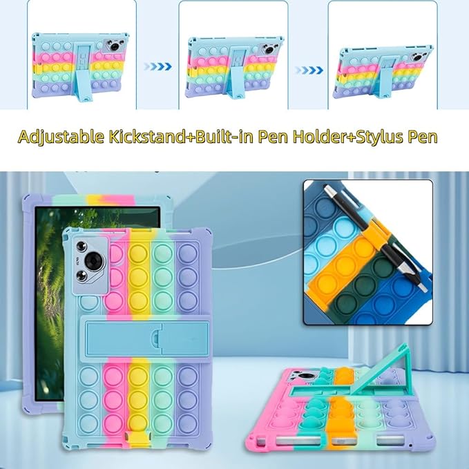 Silicone Tablet Case with Stand/Shoulder Strap Soft Cover Compatible with MEIZE ‎D115/aiprotablet C20e/Okaysea/Callsky-Tab/BYYBUO A10/ECOPAD 10.1" Rainbow