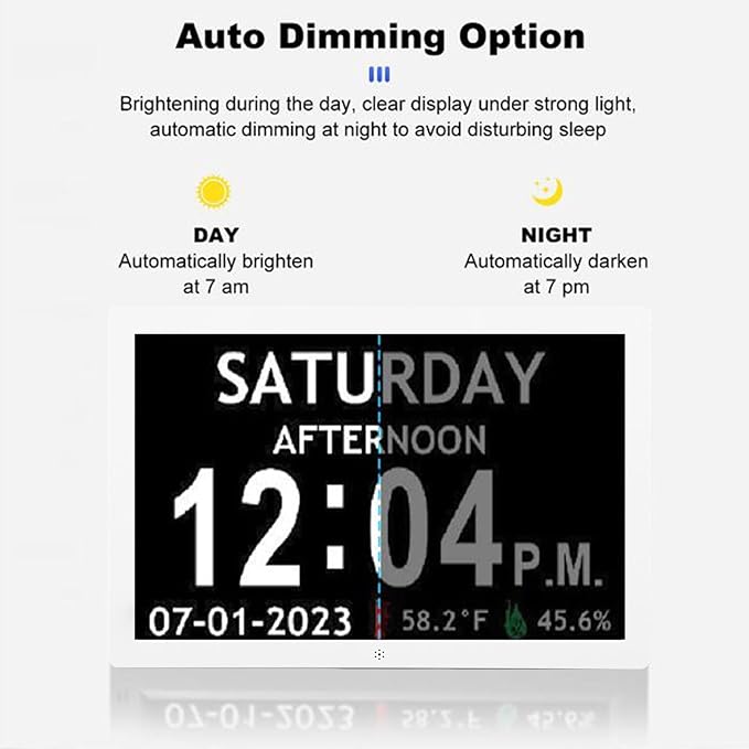 GOTOTOP Alarm Clock Calendar Reminder for Elderly, 10inch LED Display Digital Dementia Clock Desktop Photo Frame with 12 Reminders, Auto Dimming