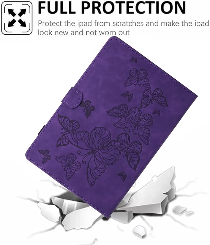 Dteck for Galaxy Tab S6 Lite (10.4") Tablet Case 2024/2022/2020 (SM-P620/P610), PU Leather Slim Folio Case with Auto Sleep Wake/Adjustable Stand, Lightweight Cute Butterfly Cover with Stylus (Purple)