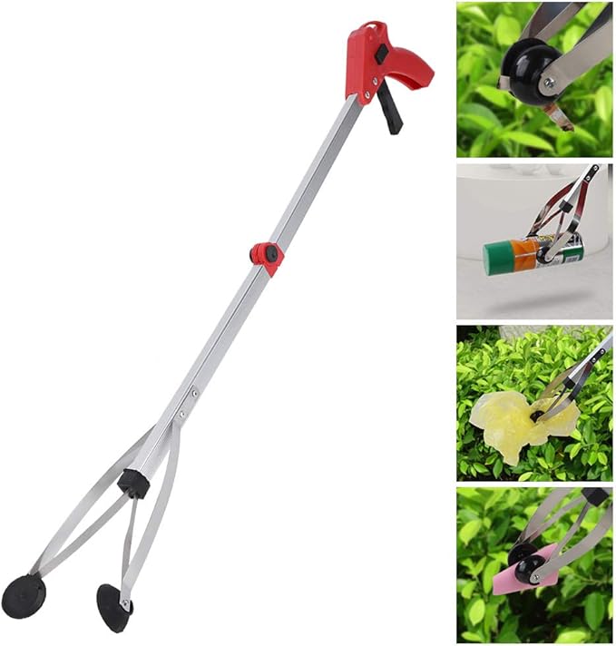 32" Grabber Reacher Tool, Foldable Gripper Reacher Grabber Tool Pick up Stick Grabber with Grip Points for Reaching, Arm Extension (Red)