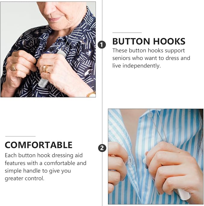 2pcs Button Hook and Zipper Puller Tools, Folding Button Pulling Wearing Aid with Two Sizes (18 * 1.6cm 15 * 2.8cm), Convenient Dressing Assist for Clothing and Coats