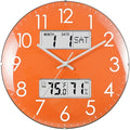Nbdeal 13-Inch Analog Silent Wall Clock with Calendar Temperature & Humidity (Orange)