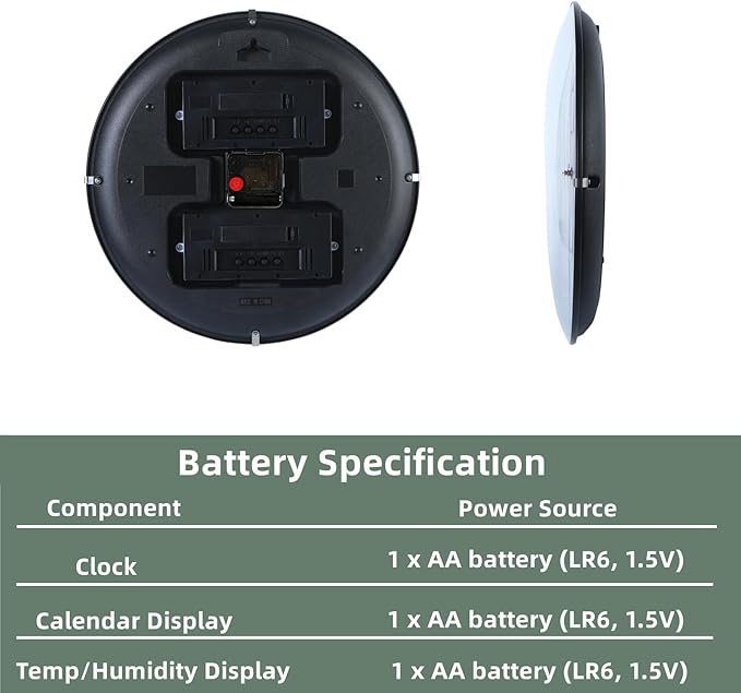 Nbdeal 13-Inch Analog Silent Wall Clock with Calendar Temperature & Humidity (Natural)