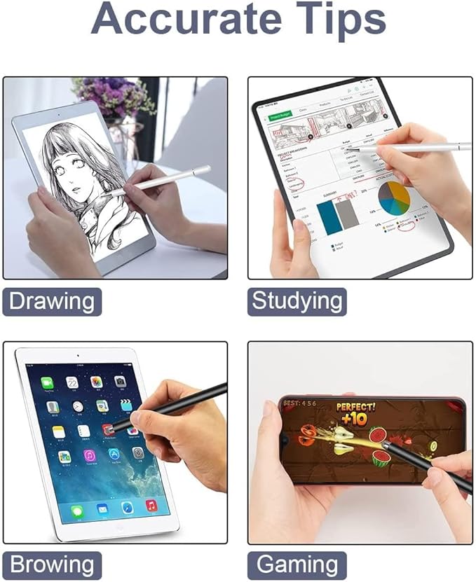 Stylus Touch Screen Pen Fiber Tip Compatible with iPad Pro 9.7" (1st Gen)/iPad 9.7" (5th/6th Gen), Aluminum Lightweight Silver Color