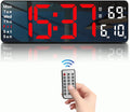 JoFomp Digital Wall Clock - 13" Large LED Display, Loud Alarm, Remote Control, DST, Auto-Dimming, Date and Day, Timer, Temperature - 12/24H Format - Ideal for Living Room, Bedroom, Kitchen