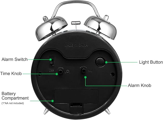 AYRELY Super Loud Alarm Clock for Heavy Sleepers Adults,Twin Bell Retro 4 Inch Silent Non-Ticking Quartz with Backlight, Metal dial, Alarm Clocks for Bedrooms Bedside (Green)