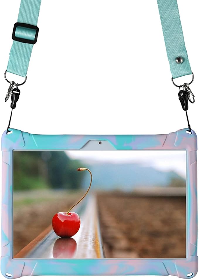 DETUOSI Case for YELLYOUTH 10.1 Tablet, Soft Silicone Lightweight Case Compatible with Dragon Touch Notepad K10, ZONKO 10.1, Beyond Tab 10.1, with Stylus Pen and Shoulder Strap, Pink & Mint Green