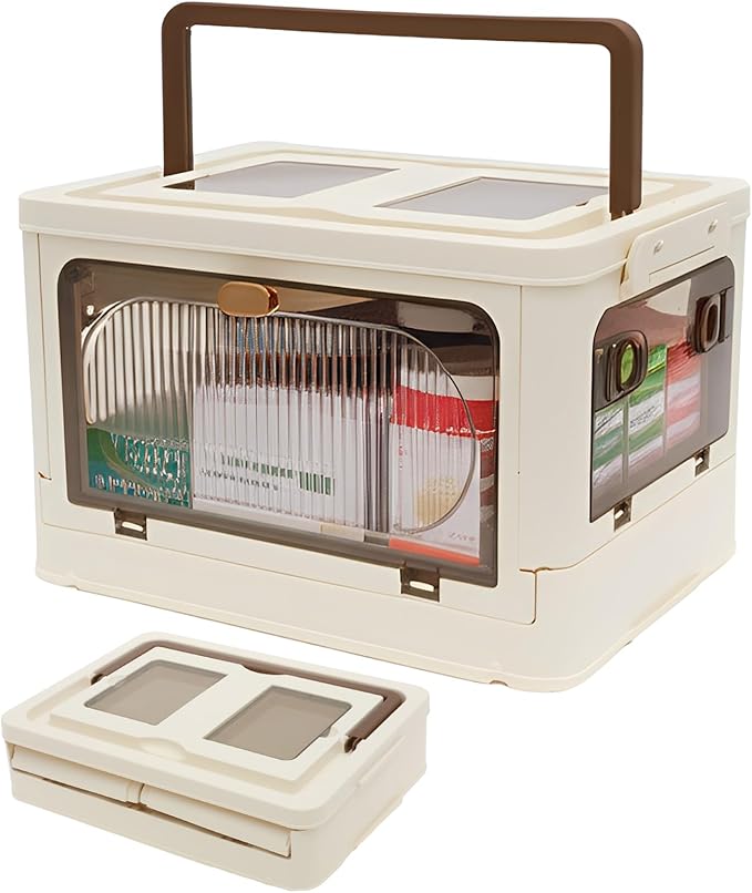 3-Tier Medicine Organizer - Portable Medicine Storage Box Cabinet with Handle, Large Capacity Collapsible First Aid Box with Wheels, Removable Tray Multipurpose Pill Container for Home