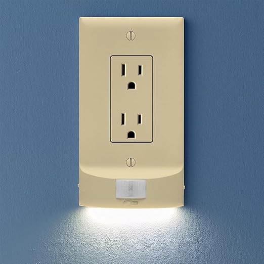 3 Pack - SnapPower MotionLight [For Décor Outlets] - Motion Detecting LED Night Lights Built-In to Wall Plate - Bright/Dim/Off Options - Auto On/Off Sensor - (Décor, Ivory)