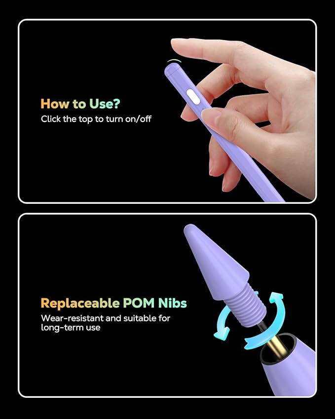 MoKo Pencil for iPad (A16) 11th 10th Gen, Stylus Pen for 2018-2025 Apple iPad 11/10/9/8/7/6/A16, Mini 7/6/5, Air M3/M2 11"/13"/5/4/3, Pro M4 13"/12.9"/11" Tilt Sensitivity, USB-C Fast Charging, Purple