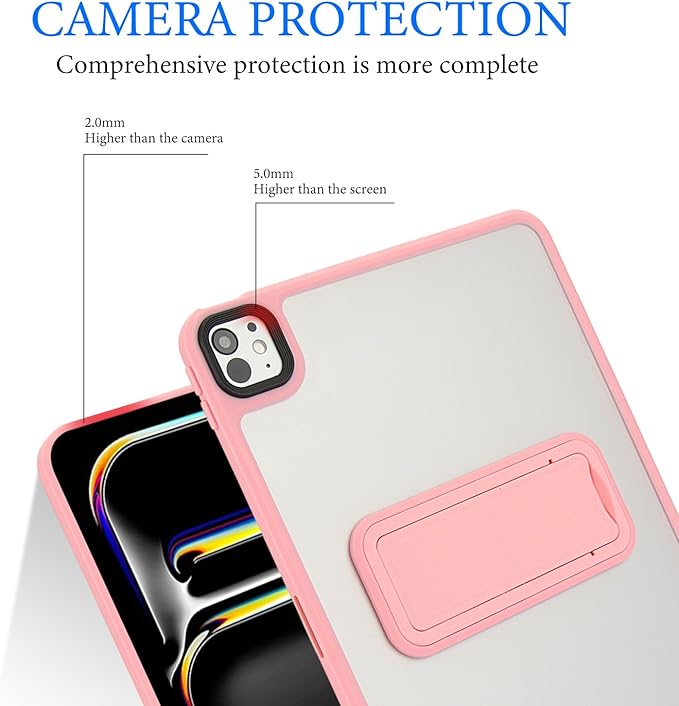 Dteck for iPad Pro 13-inch (M4/M5) 2024/2025 Release Clear Case with Foldable Kickstand, Screen Protector Film, Stylus, Slim Fit Lightweight Protective Thin Transparent Tablet Back Cover Shell, Pink