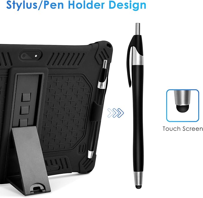 DETUOSI Case for YELLYOUTH 10.1 Tablet, Soft Silicone Lightweight Case Compatible with Dragon Touch Notepad K10, ZONKO 10.1, Beyond Tab 10.1, with Stylus Pen and Shoulder Strap, Black
