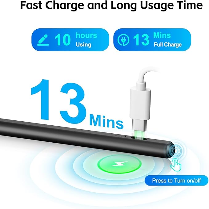 Stylus Pen for iPad 2026-2018 with 13mins Fast Charge,Tilt Sensitivity Palm Rejection Pencil for 11th (A16)/10/9/8/7/6 Gen, iPad Pro 11"/12.9"/M4/M5, iPad Air 3/4/5/M2/M3/M4, Mini 7/6/5