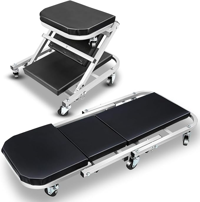 Foldable Rolling 2-in-1 Z Creeper & Seat, 36" Low-Profile Roller Mechanics Under Car Chair 330 LBS Weight Capacity Garage Roller Creeper with 6 Swivel Casters