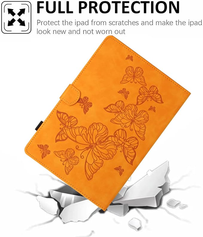 Dteck for Galaxy Tab S6 Lite (10.4") Tablet Case 2024/2022/2020 (SM-P620/P610), PU Leather Slim Folio Case with Auto Sleep Wake/Adjustable Stand, Lightweight Cute Butterfly Cover with Stylus (Yellow)