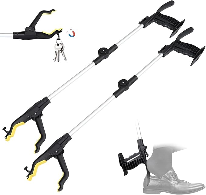 32" Grabber Reacher Tool,2-Pack Foldable Reacher Grabber Pickup Tool with Shoehorn,Trash Picker Upper Grabber,Bend-Free Gifts for Seniors,Extra Long Reaching Assist Tool with Rotating Jaw (Yellow)