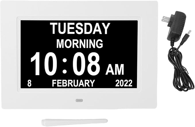 Hilitand Digital Day Calendar Clock, 7 Inch Extra Large Display with 12 Custom Reminders Auto Dimming Brightness, Dementia Clock for Seniors Elderly (US Plug)
