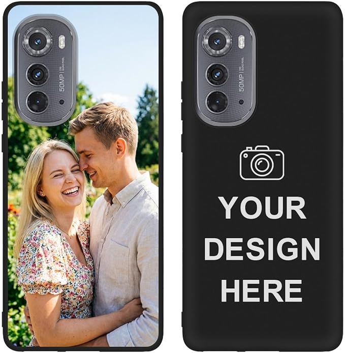 Custom Phone Case for Motorola Moto Edge 2022, Design Your Personalized Photo Logo Name Phone Cover, Slim Soft TPU Lightweight Silicone Black Case, Customized Gift for Birthday Christmas