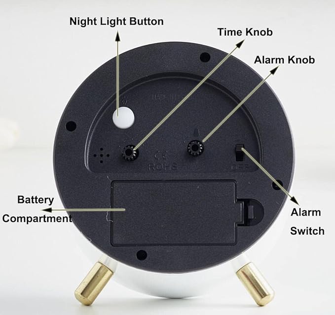 SHISEDECO Alarm Clock with Backlight, 4.5 inches Bedside Analog Non-Ticking Silent Small Deskclock with Arabic Numerals, Battery Operated Round Tableclock for Living Room, Bedroom (Black Color)