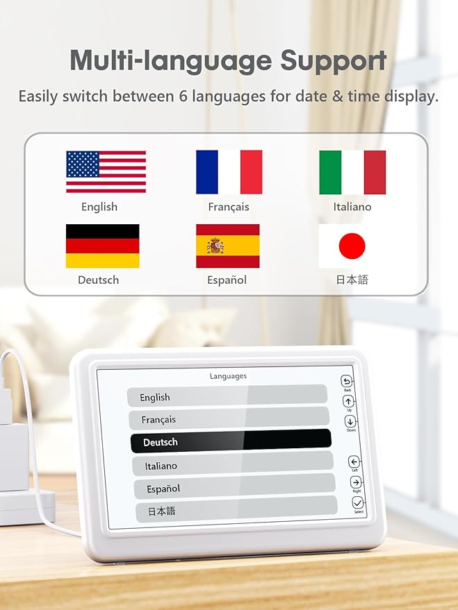 ROCAM Dementia Clock for Seniors, Large Display Digital Calendar Day Clock, 12 Themes 20 Custom Alarms & Reminders with 18 Ringtones, Automatic Dimmer, Medication Alarm Clock for Alzheimers/Elderly