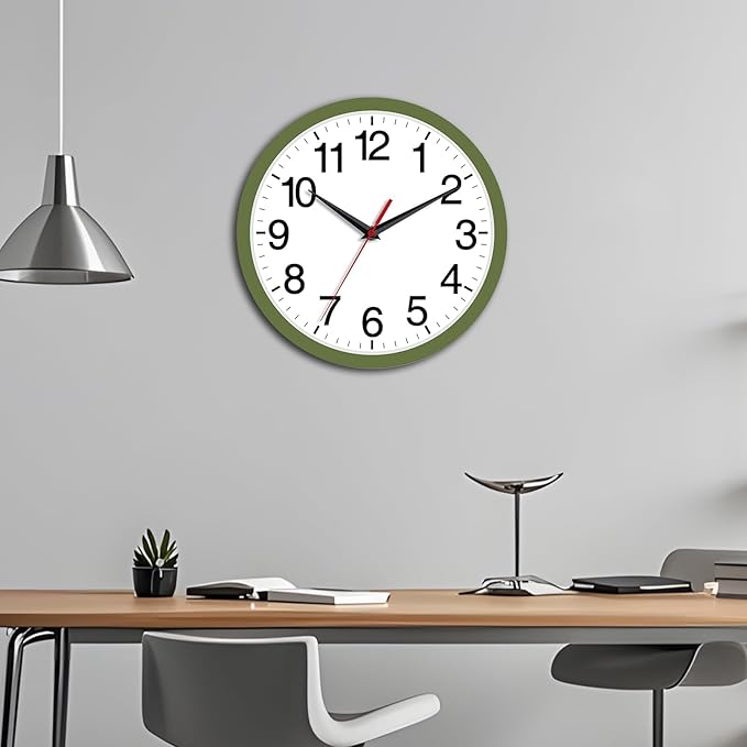 Rohioue Wall Clock Modern 8 Inch Battery Operated Silent Non Ticking Small Analog Clock Decorative for Bedroom Kitchen Bathroom Office Home (Olive Green)