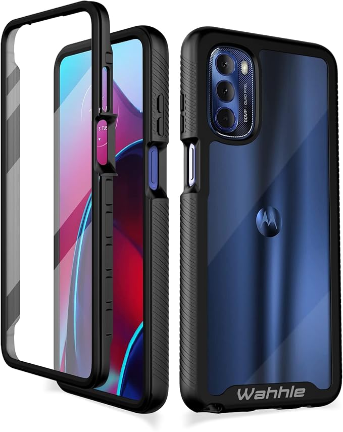 Wahhle Moto G Stylus 2022 4G Case - Built-In Screen Protector, Full Body Shockproof, Slim Fit Bumper, Black/Clear
