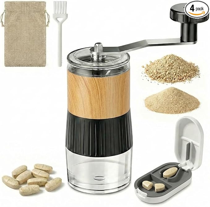 Small Portable Pill Crusher Grinder with Ergonomic Crank Handle for Seniors and Pets