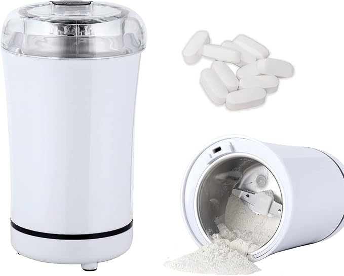 Electric Multifunctional Grinder.Electric Pill Crusher Grinder for Small or Large Pills,to Fine Powder. Pill Crusher Pulverizer Grinder for Elders or Pets. Small Dose Coffee Bean Grinder. (White)