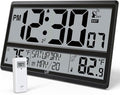 LFF Atomic Clock 4.5" Numbers, 15'' Large Display Atomic Wall Clock Never Needs Setting, Indoor Outdoor Temperature with Wireless Outdoor Sensor, Battery Powered, Clock for Home Office