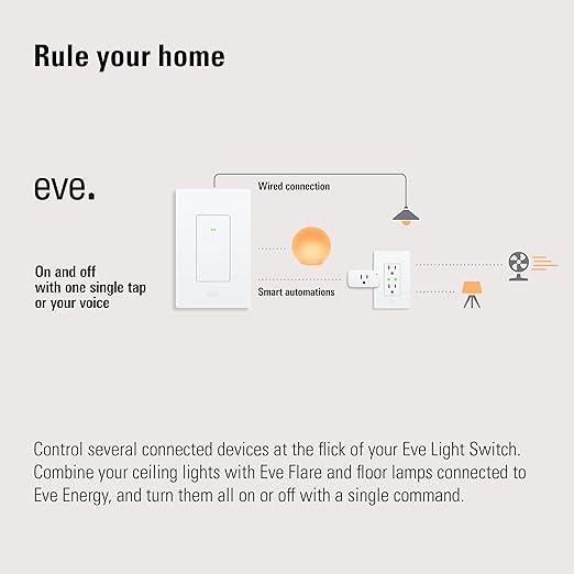 Eve Light Switch (Matter) – Smart Wall Switch for Apple Home, Alexa, Google Home, SmartThings; for Single-Pole & 3-Way switches; Thread, Requires Thread Border Router & Neutral Wire; UL-Certified