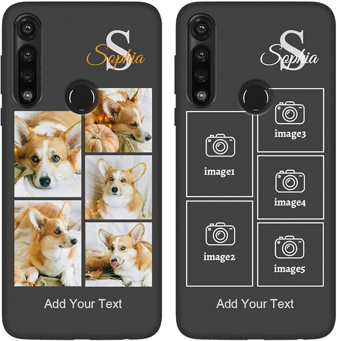 Personalized Picture Case for Motorola Moto G Power 2020 Customized Name Initials Phone Cover, Custom Multi-Picture Collage Shock-Resistant Soft Protective TPU Case, Gifts for Mother's Day, Black