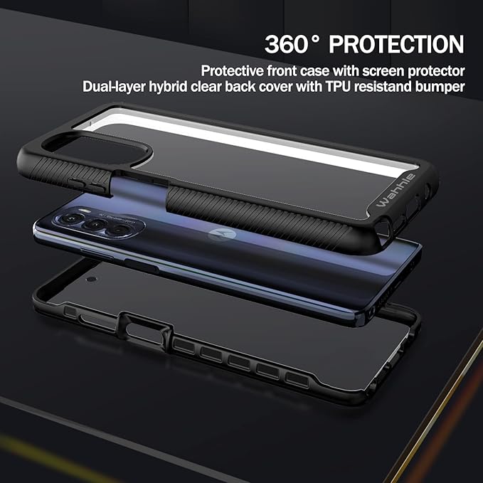 wahhle Compatible with Moto G Stylus 5G 2022 Case (Not Fit 2021 Version), Built in Screen Protector Full Body Shockproof Slim Fit Bumper Protective Phone Cover for G Stylus 5G 2022-Black/Clear