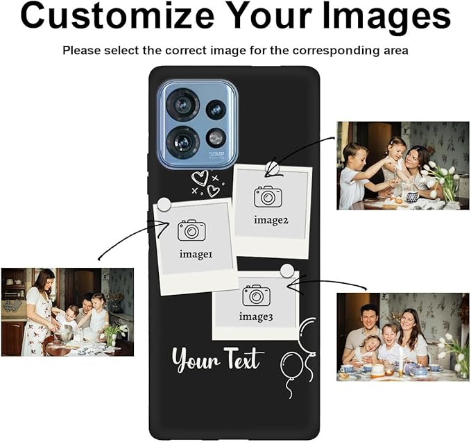 Custom Multi Photos Case for Motorola Moto Edge Plus/Edge+ 2023-6.67 inch, Personalized Gift for Men Women, Customized Collage Text Picture Phone Cover, Soft Rubber Shockproof Protective Case, Black