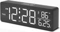 DreamSky Wooden Digital Alarm Clocks for Bedrooms – Large Display Desk Clock with Date & Day of Week for Living Room, Temperature, Dimmer, Adjustable Volume, Auto DST, Office Wood Décor (Plug-in)