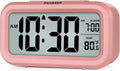 Peakeep Night Light Digital Alarm Clock with Indoor Temperature, Battery Operated Desk Small Clock (Light Salmon Pink)