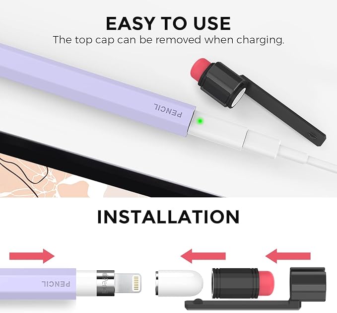 TRONWIN Apple Pencil 1st Generation Case, Silicone Pencil Sleeve Cover Perfect Grip Skin Classic Design with Sturdy Clip Compatible with Apple Pencil 1st gen for ipad (Lavender)